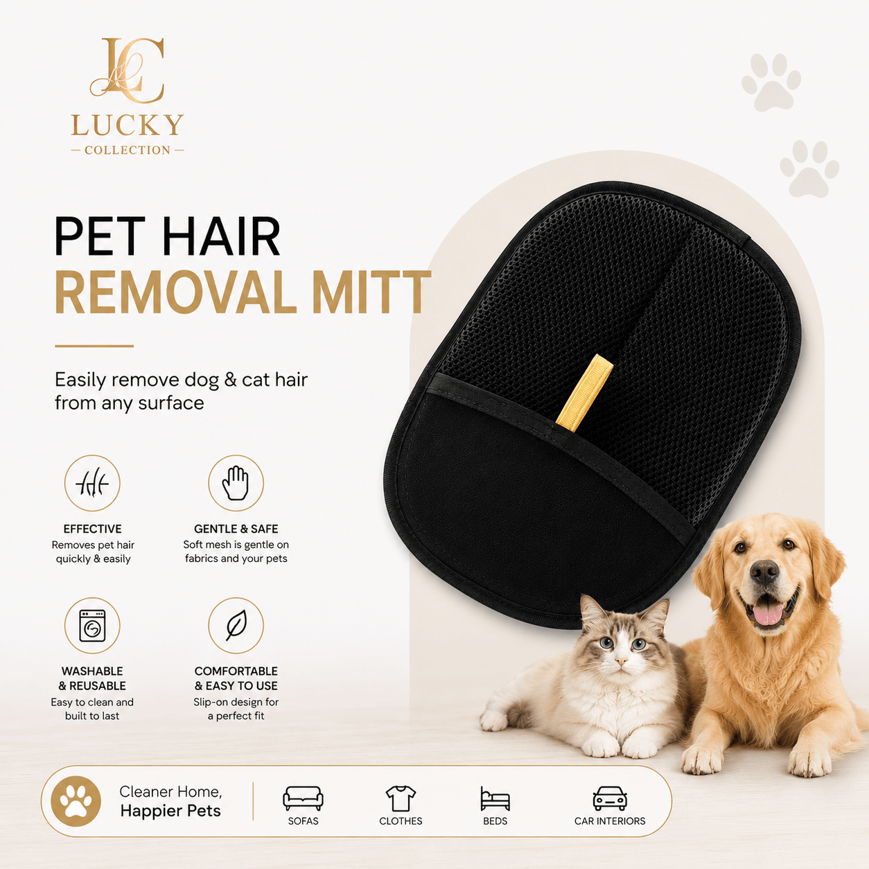 Static Pet Hair Removal Gloves - 3-in-1 - Lucky Collection
