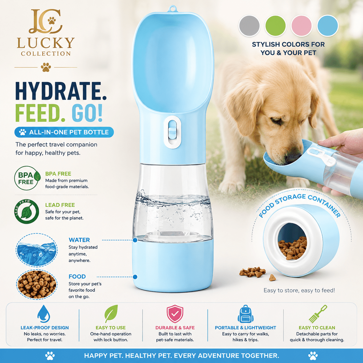 Pet Dog Water Bottle Portable - Lucky Collection