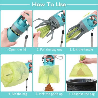 Portable Lightweight Dog Pooper Scooper With Built-in Poop Bag Dispenser Eight-claw Shovel For Pet Toilet Picker Pet Products - Lucky Collection
